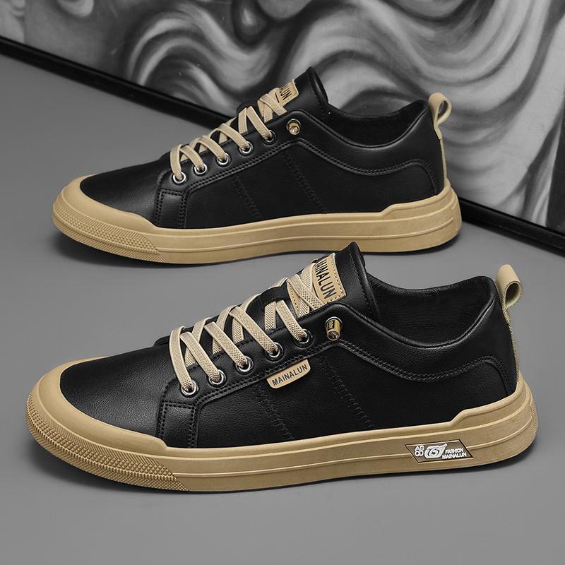 New Men's Low-Top Leather Sneakers Soft Durable White Casual Shoes Trendy Versatile Skate-Inspired Footwear for Streetwear Daily