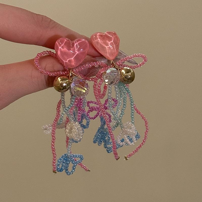 Color summer gorgeous fireworks earrings girl heart dopamine personality contrasting color fun stud earrings long beaded earrings