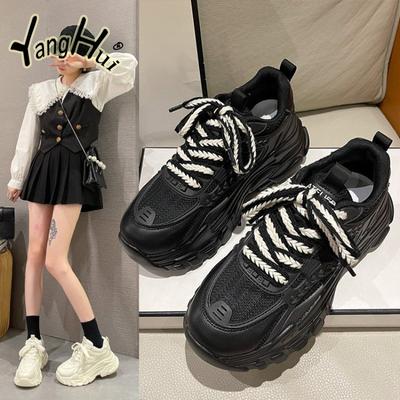 2024 Primavera e Outono Novo Malha Respirável Esportivo Casual Sapatos Diários Ins Sola Grossa Muffin e Estudante Tênis de Corrida Mulher