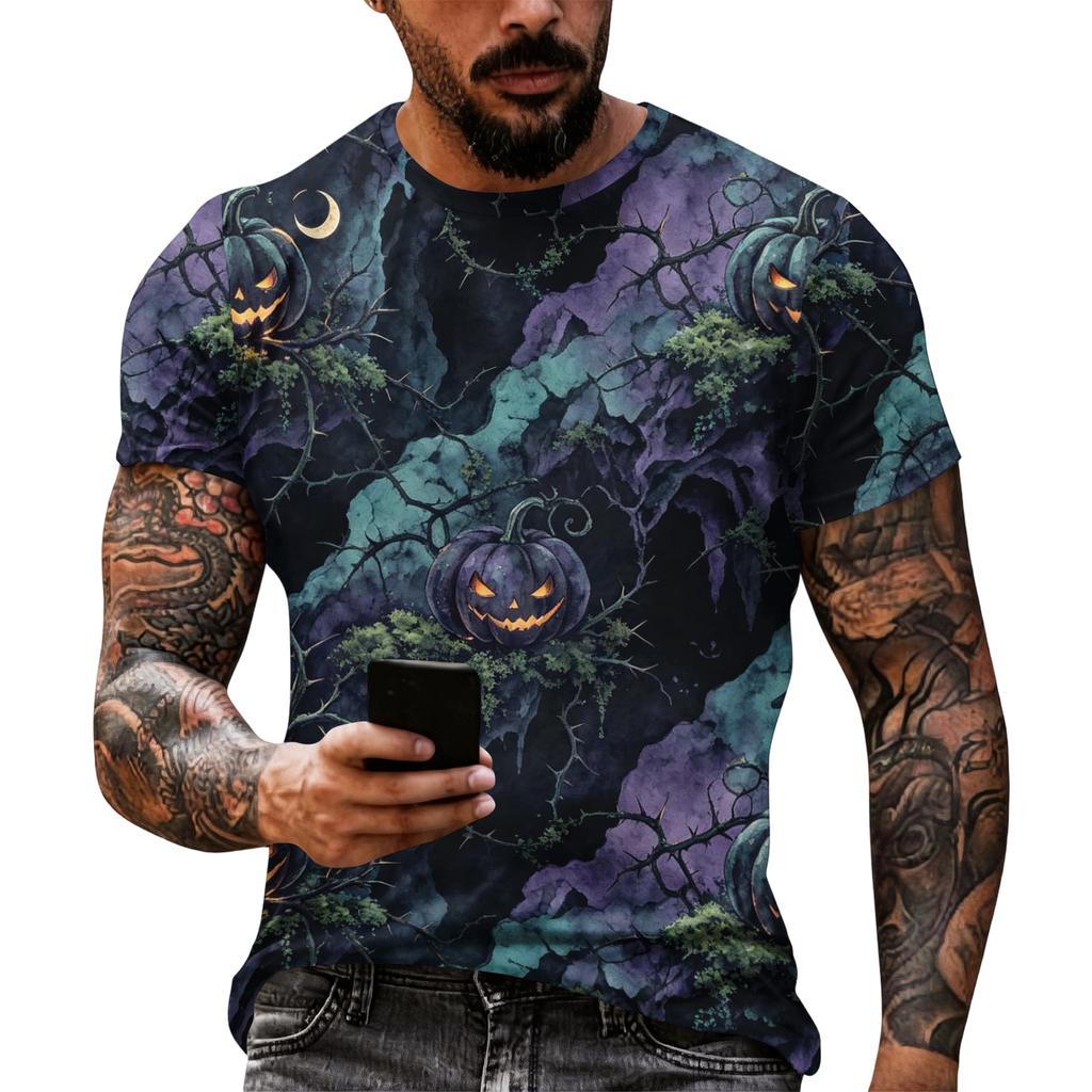 Men's Halloween Print Short Sleeve T Shirt Loose Fit Casual Summer Daily Top Comfortable Lightweight Fabric Breathable Design