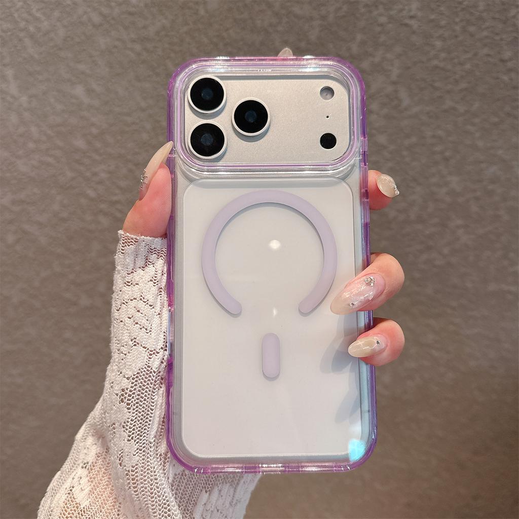 Applicable to iPhone17Pro mobile phone case acrylic transparent crystal magnetic suction Apple 16 anti-drop semi-transparent anti-drop protective case