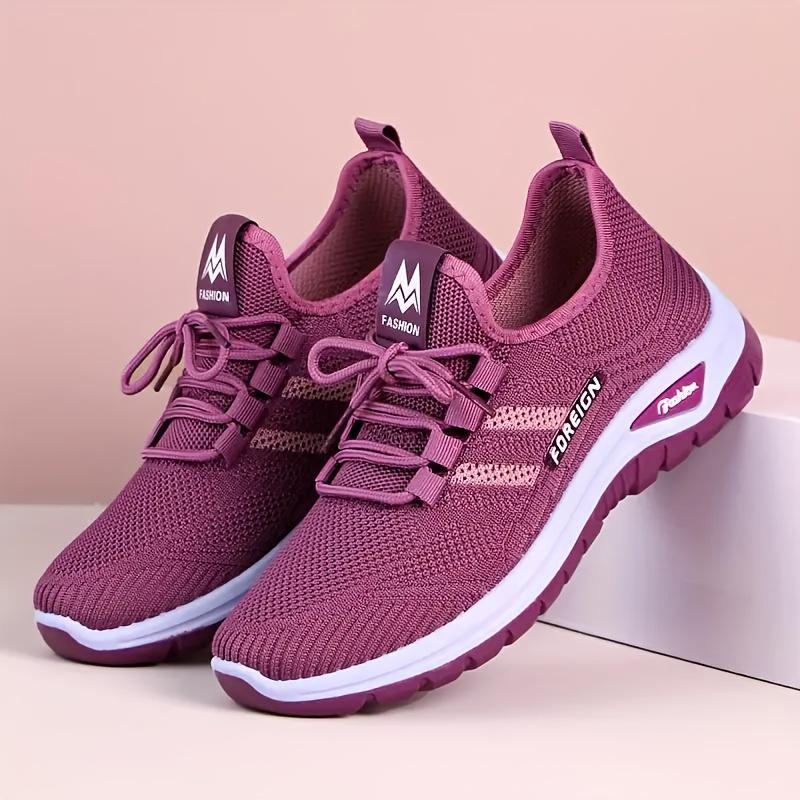 Women's Breathable Knit Walking Shoes, Soft Cushion Non Slip Lace Up Sneakers, Lightweight Comfort Casual Daily Sports