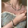 Green Dongling dopamine-inspired freshwater pearl necklace, a stylish and trendy green peacock agate beaded choker for summer