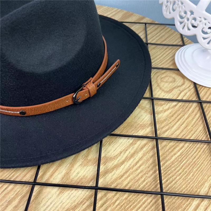European and American style retro casual manama big-brimmed top hat women's autumn and winter British versatile woolen hat belt jazz