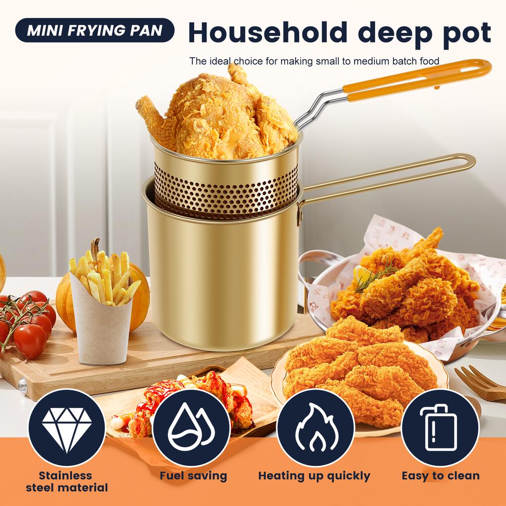 Kitchen Stainless Steel Fryer with French Fries Chicken Wings Cooking Small Oil Pot with Filter Basket Tianfu Luo Deep Fryer Pot