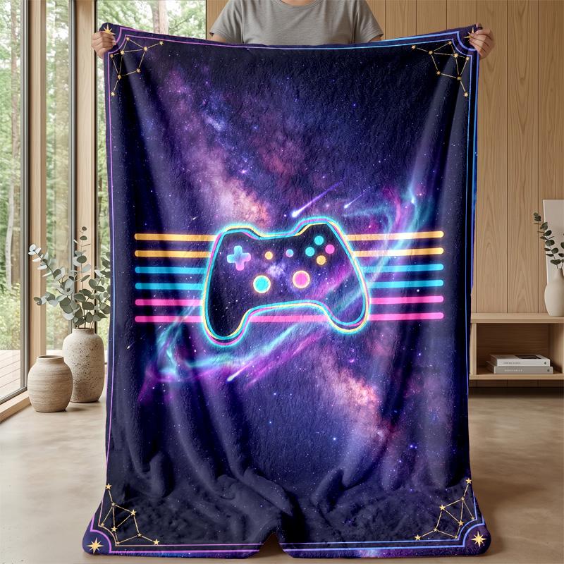 Neon Game Controller Tech Art Theme blanket Lightweight Warm Flannel Blanket Decorative Throw Blanket for Home Decoration