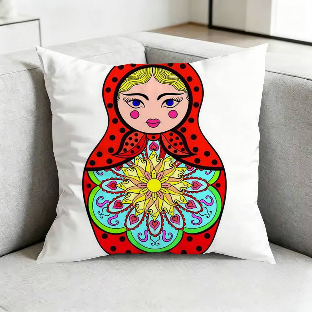 Cute Russian Art Matryoshka-A Square Double-Sided printed Pillow Case Bedroom Bedside Pillow Sofa Cushion Cover Gift