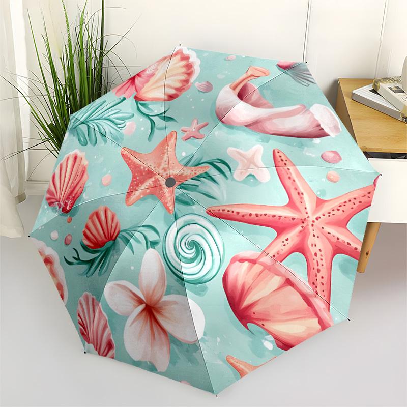 1pc Oceanic Elements Automatic Open/Close Folding Umbrella - Compact 8-Rib Design, Daily Use, Perfect Gift for Friends & Family yy260327081