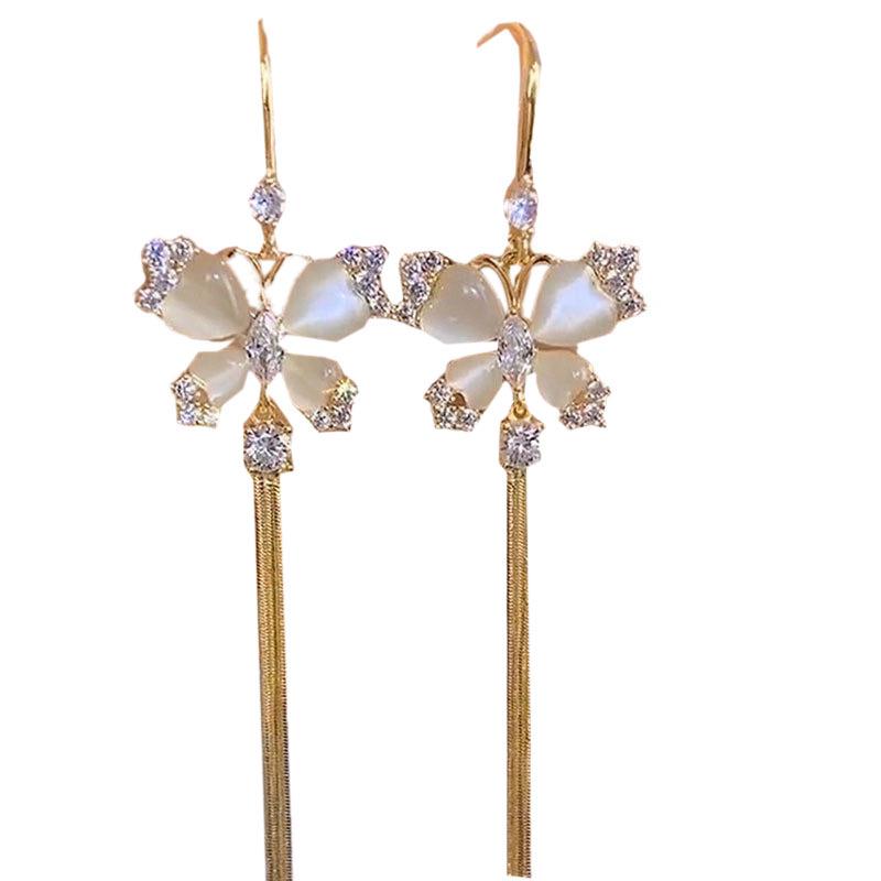 Elegant Butterfly Rhinestone Tassel Earrings - High-End, Trendy, and Flattering.