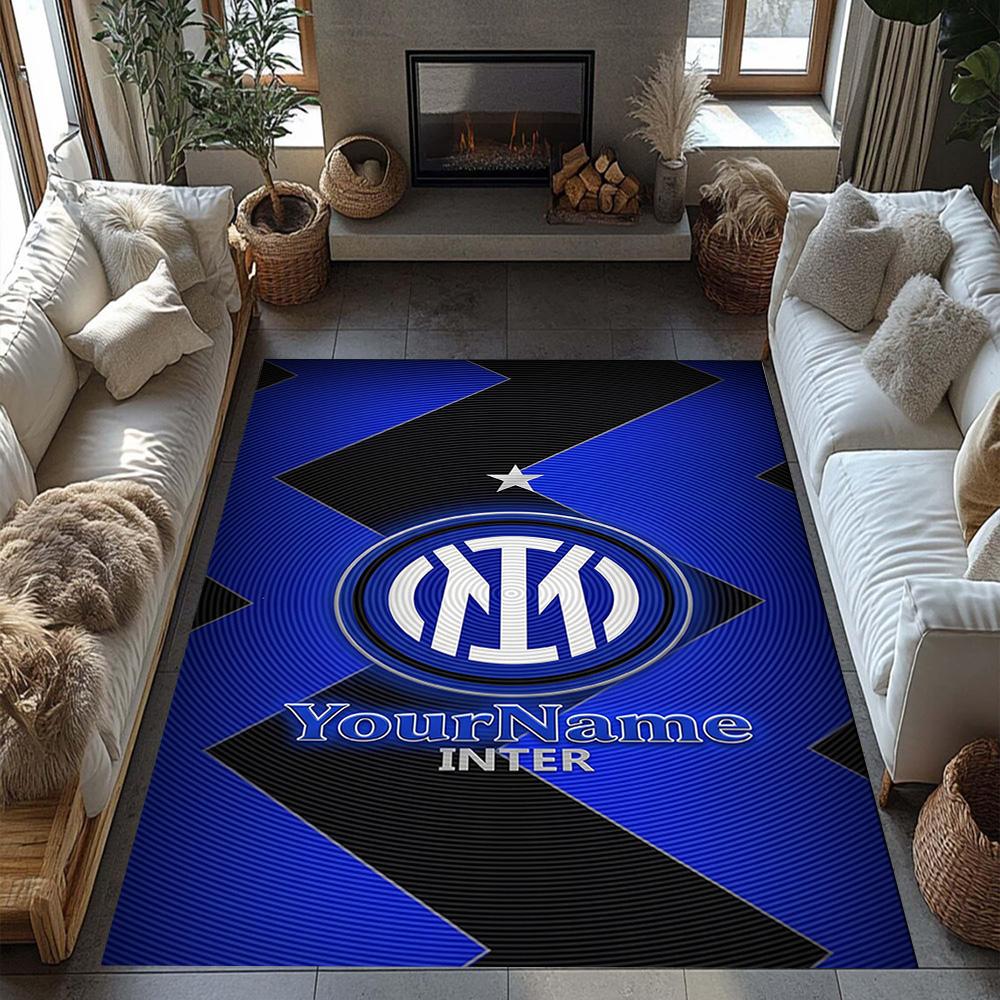 Inter Milan Customize Text Carpet Perfect for Hallway Living Rooms Balcony Entryway Anti-slip Rug Anime Office Decor Best for Christmas