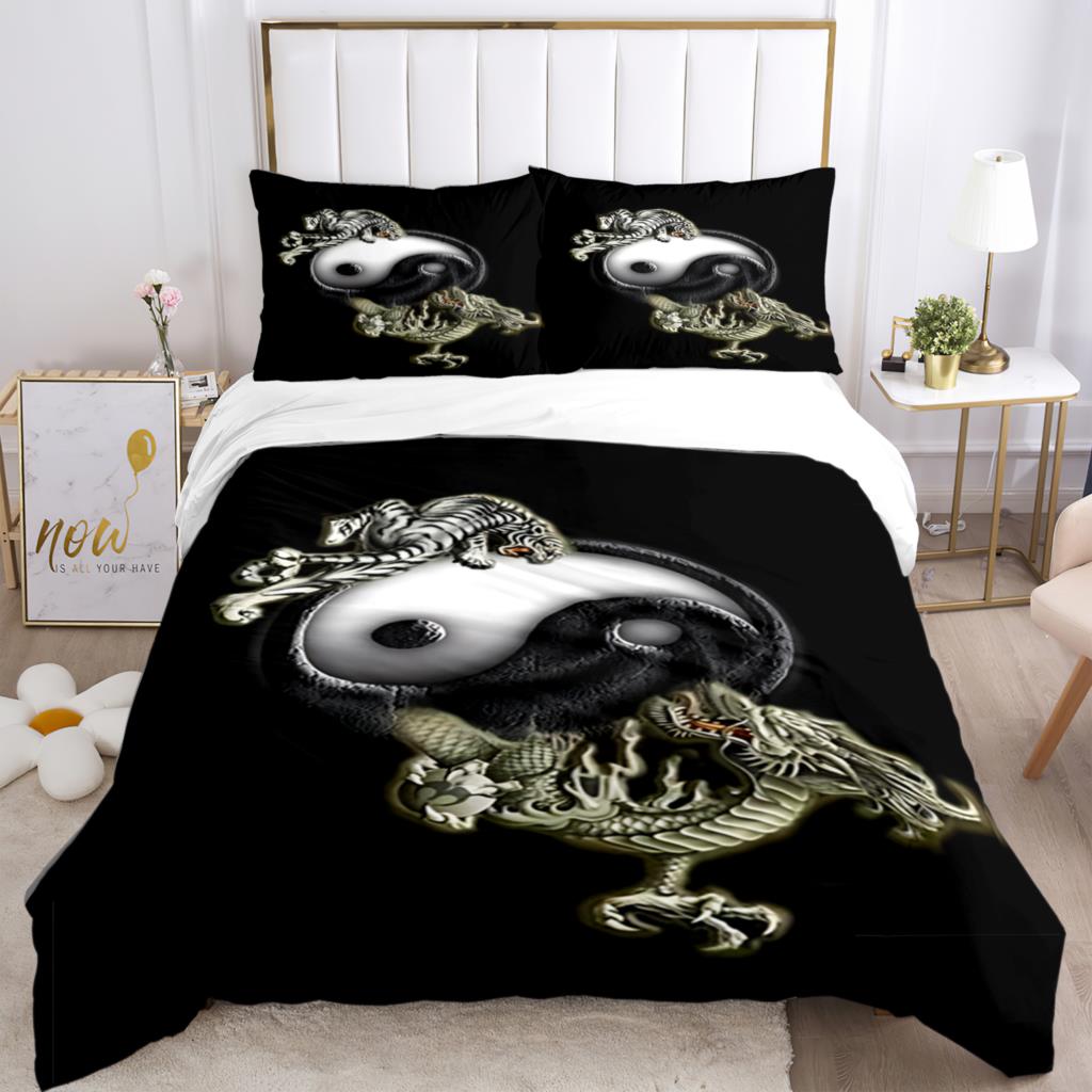 Fashionable Tai Chi Chinese HD Print 3 - Piece Bedding Set, for Children & Adults, with Quilt Covers & Pillowcases
