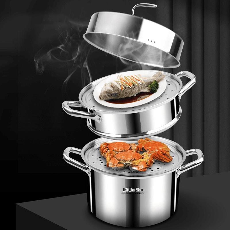 Stainless Steel 3-Layer Steamer Pot, Large Capacity Soup and Steam Cooker