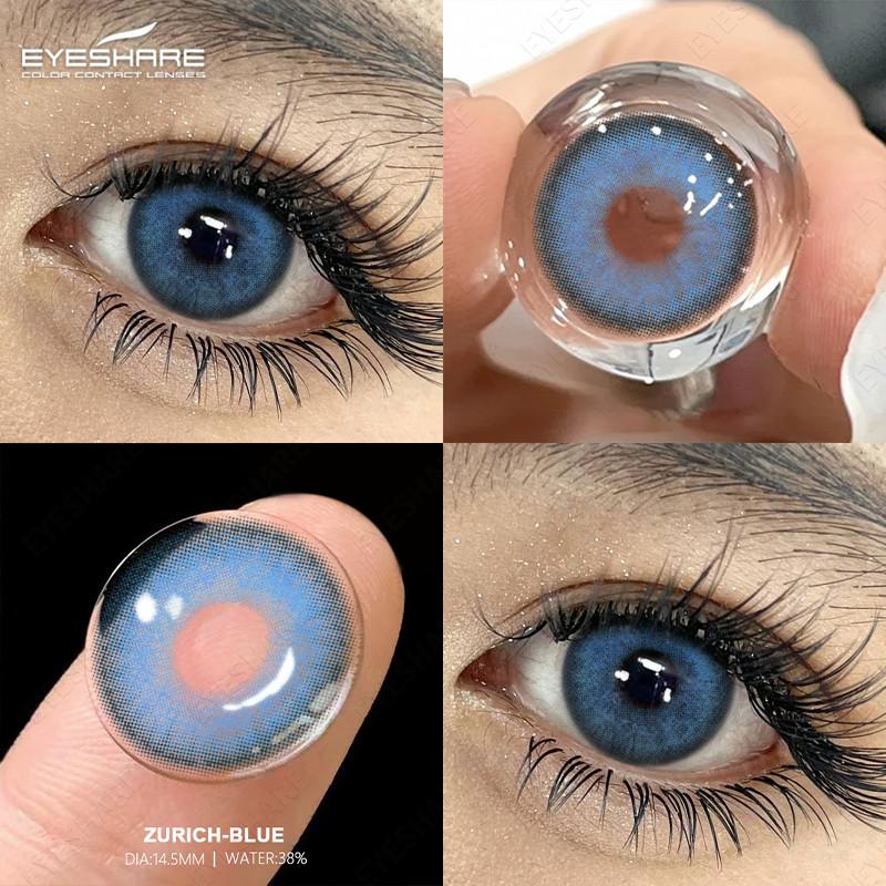 EYESHARE 2 Pieces Gray Pupils for Eyes Blue Colored Contact Lenses Natural Brown Lens Valid for 6 Months Soft Contacts