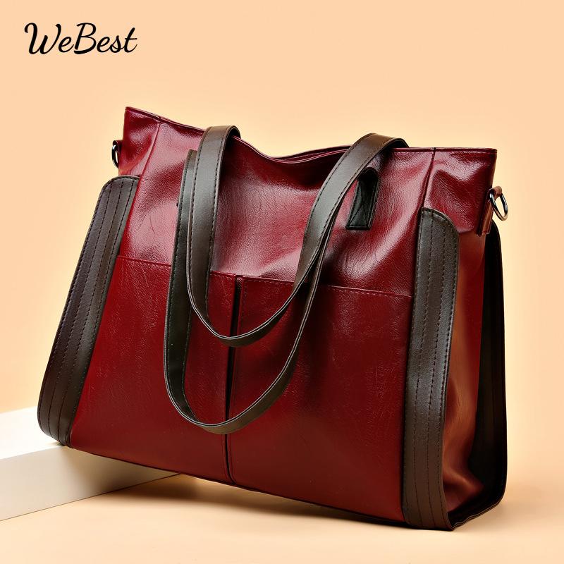 

Soft PU Tote Bag with Color Block Design and Large Capacity червоний