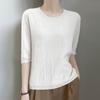 Spring New Knitted Sweater Women's Short-sleeved Crew Neck Pullover Carved Thin Five-quarter-sleeved Top Large-size Bottoming Shirt