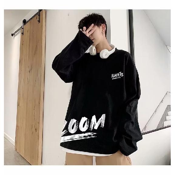 2024 Men's Long-Sleeved T-shirt Autumn Undershirt Long Sleeve Cotton Autumn Hong Kong Style Printing Loose Trendy Top
