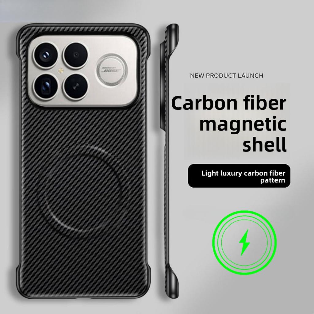 Business Carbon Fiber Texture Frameless Case For XiaoMi POCO F8 Ultra F8 Pro Anti-Drop Magnetic Charging Slim Protective Cover