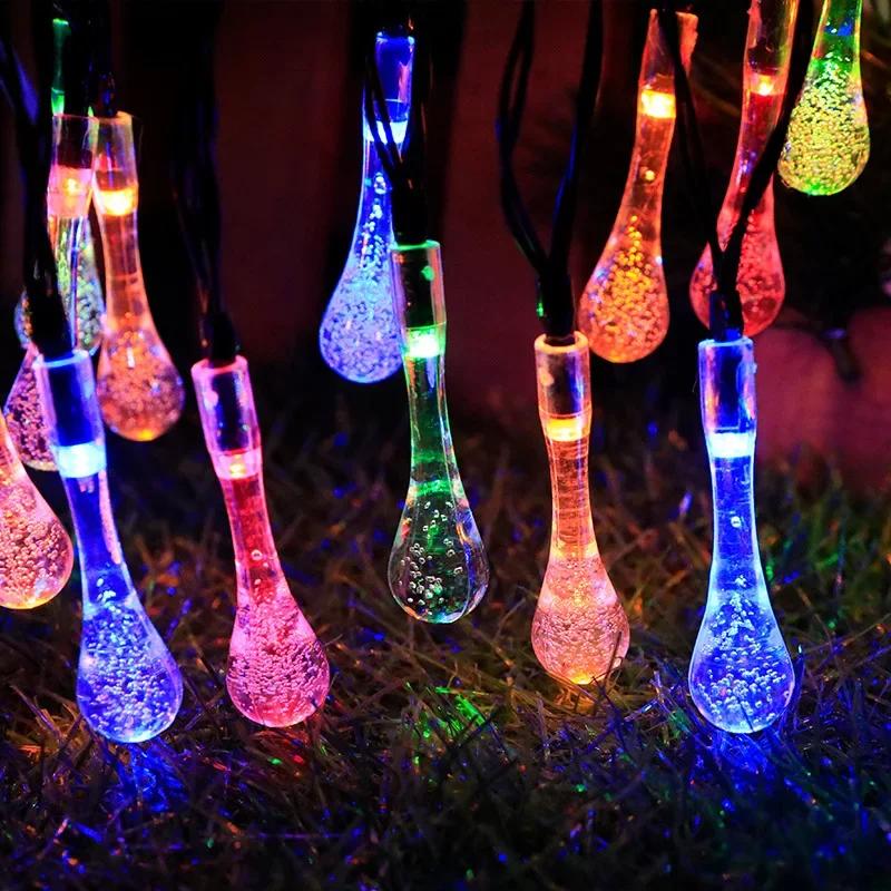 Water Droplets Solar String Lights Waterproof Outdoor 6M 30LED Solar Garland Lamp Decoration Christmas Wedding Party Garden