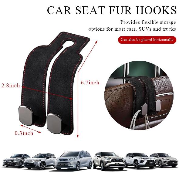 2 PCS Car Seat Headrest Hook, Back Seat Hanger with Double Flexible Leather Hooks, Soft Leather Double Headrest Metal Hooks Purse Handbag Organizer,