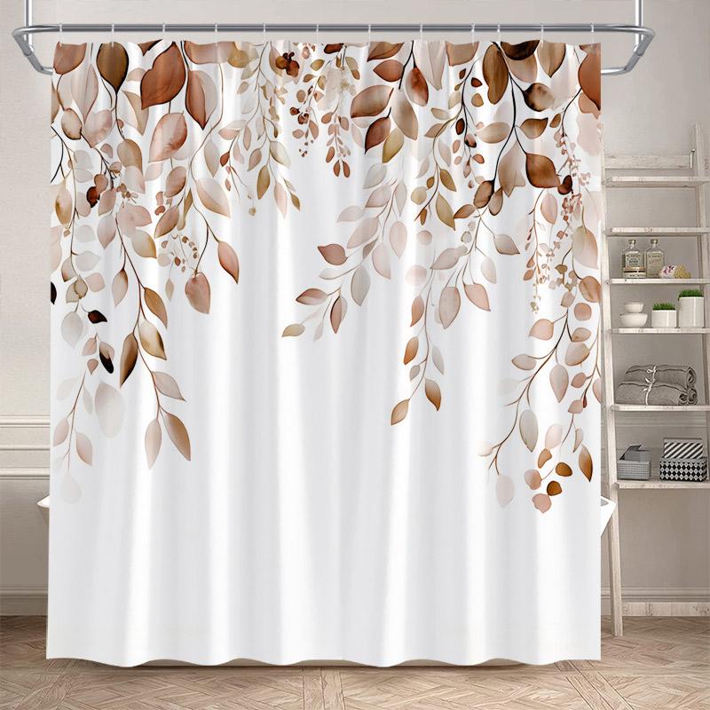 Blue Floral Leaves Shower Curtains Watercolour Eucalyptus Leaf Botanical Bath Curtain Polyester Home Bathroom Decor With Hooks