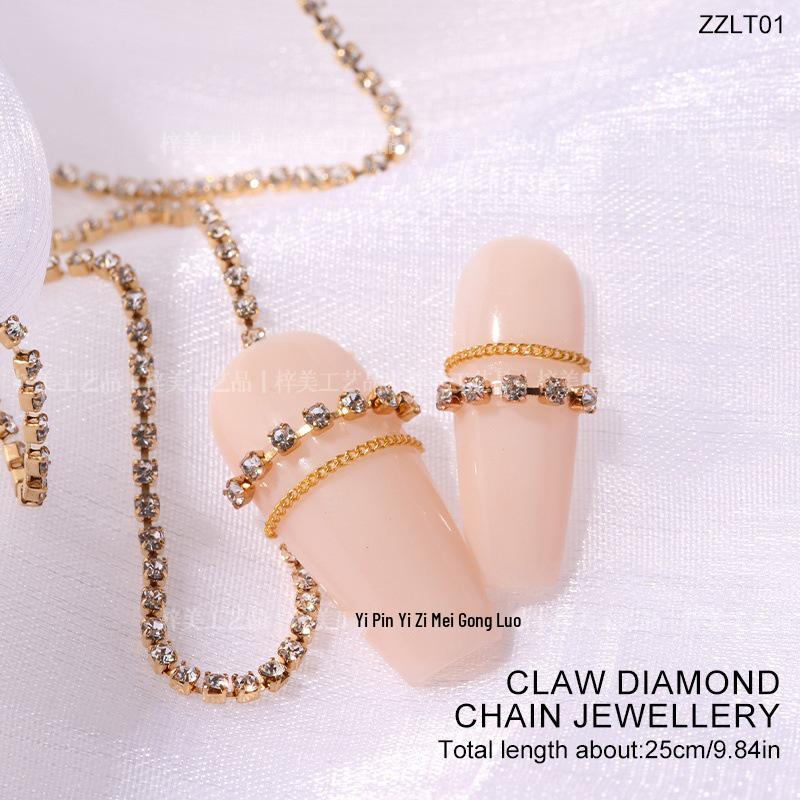 

Роскошная цепочка из цирконов в японском стиле для нейл-арта - Регулируемая, с покрытием из настоящего золота, DIY-декор