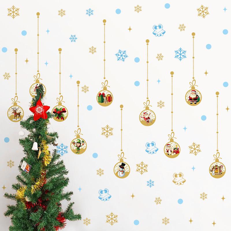 New Christmas Glass Window Decoration Sticker Self-Adhesive Round Geometric Snowflake Festive Atmosphere Wall Sticker