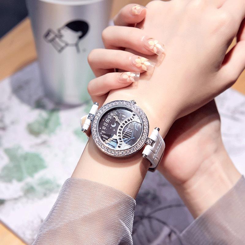 Orologio Ponte degli Amanti Diamante Quarzo Cinturino Orologio da Donna Ponte degli Amanti Poetico Orologio alla Moda