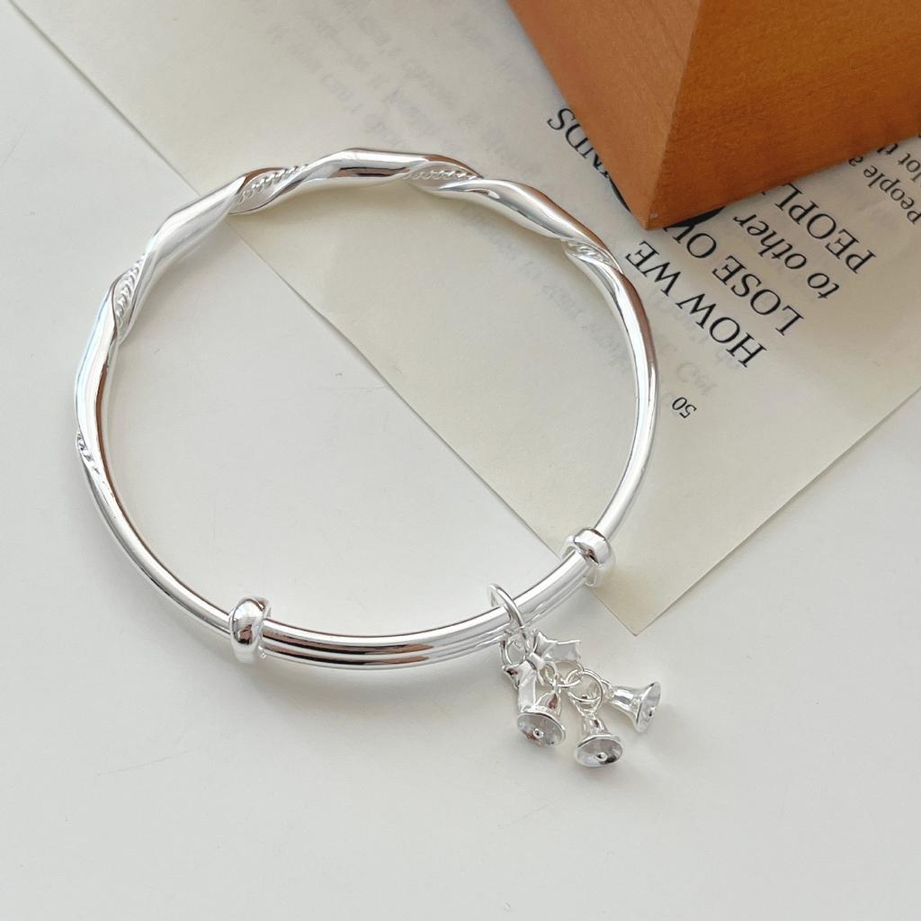 Full Body S999 Foot Silver Bracelet, Dreamy Silver Ribbon Wrapped Christmas Bell Bracelet, Runaway Princess Silver Bracelet