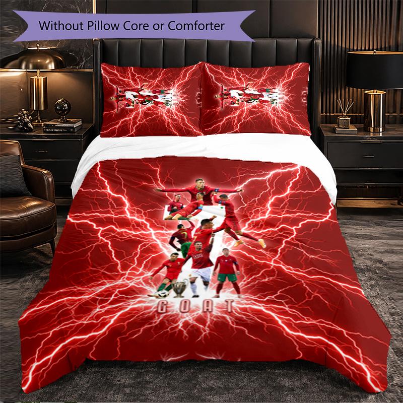 Portugal Football Pattern 3 Pieces Bedding Set Soft Microfiber Duvet Cover with Pillow Cases for Bedroom
