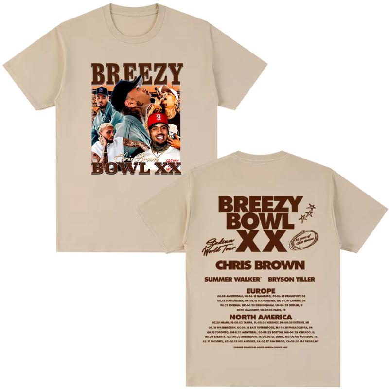 Rapper Chris Brown Tshirt Breezy Bowl XX Tour 2025 TShirts Unisex Women Harajuku ONeck Short Sleeve T Shirt Streetwear Fans Gift