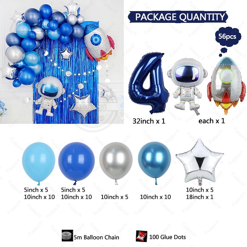 56pcs Children's Birthday Party Outer Space Astronaut Theme Party Balloon Set Aluminum Film Digital New Year Scene Decoration