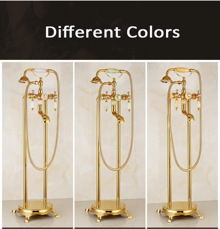 Gold Brass Floor Stand Bathtub Shower Faucet Swivel Spout Bathroom Jade shower faucet Mixers Tap Jade Standing Bathtub Faucet