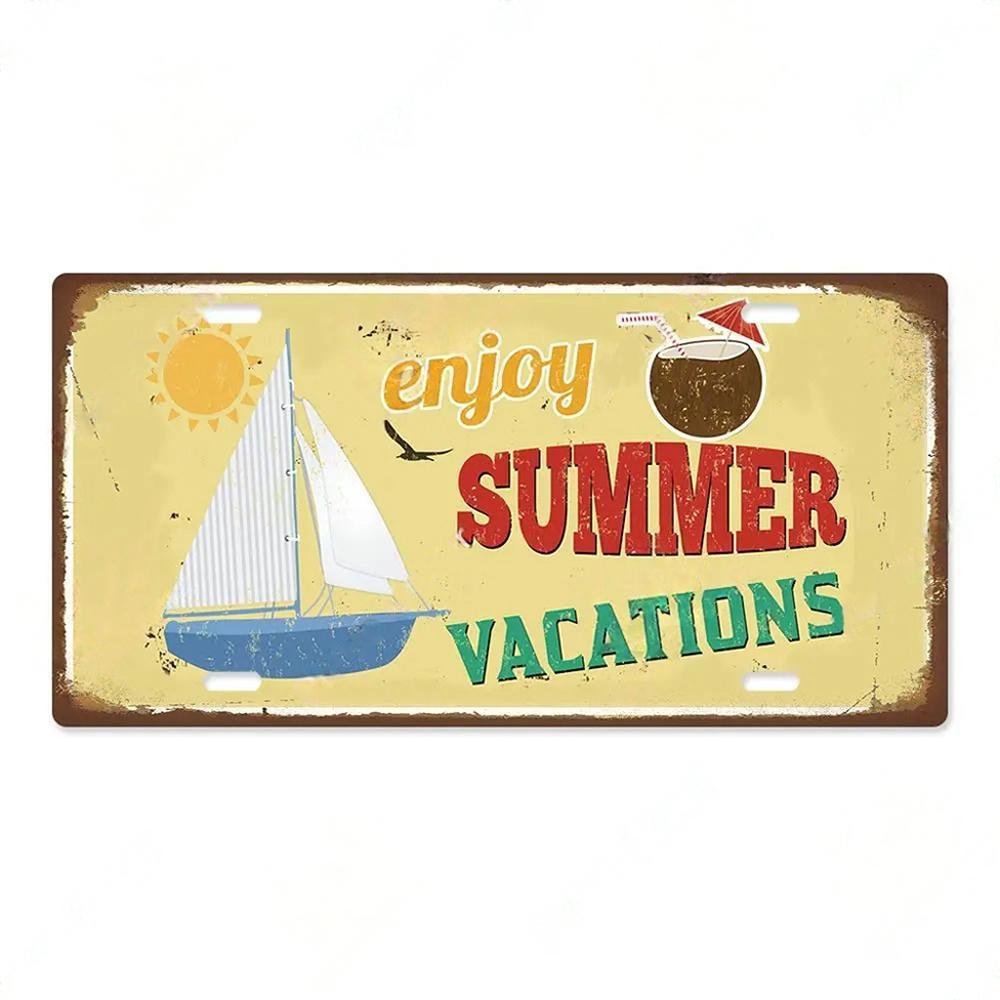 Summer Beach Retro Tin Sign Licenses Plate Plaque Metal Vintage Poster for Pub Bar Surf