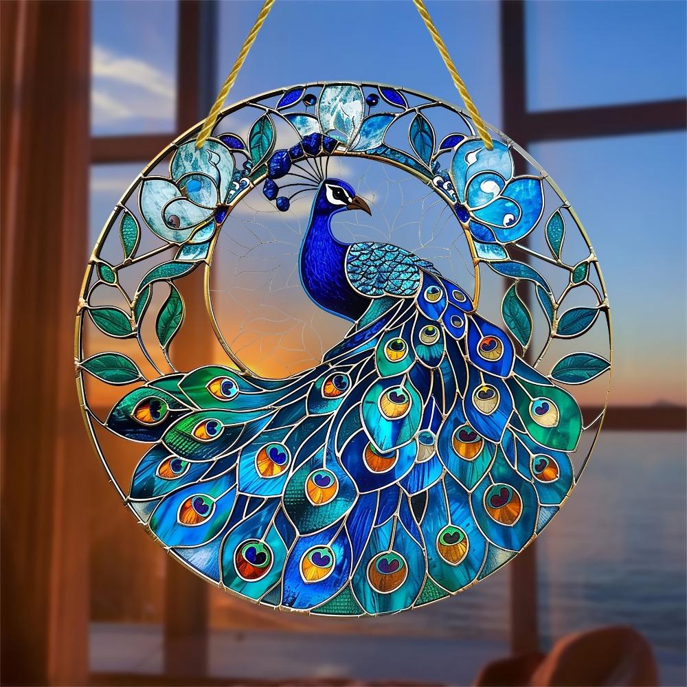 Peacock Sun Catcher. Dyed window hanging, a lovely gift for ladies & holiday decor.
