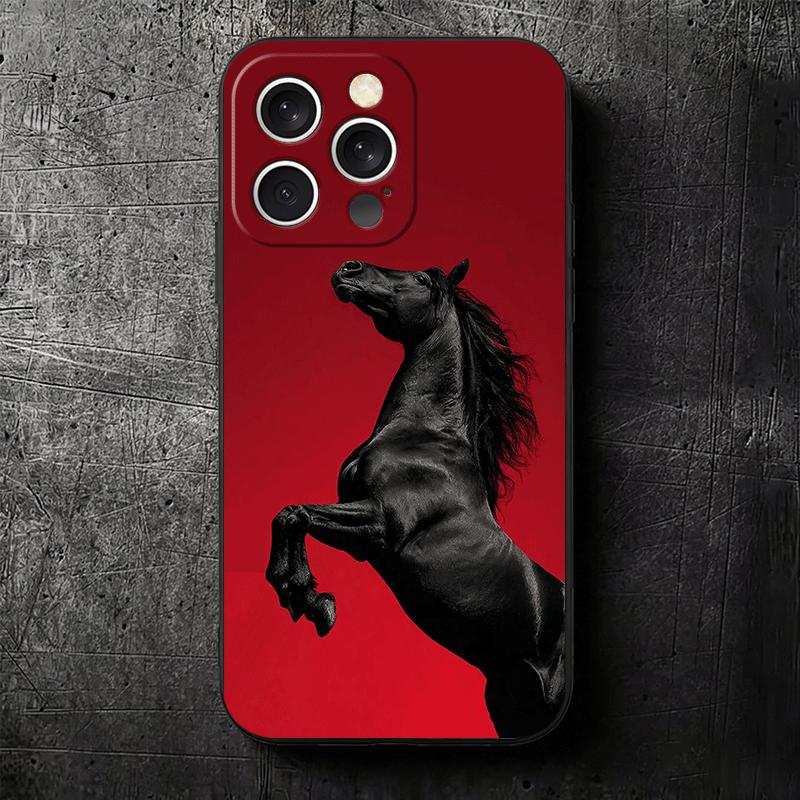 Black Horse Galloping Soft Phone Case for iPhone 16 16E 17 Air 15 Pro Max 14 Plus 13 Mini 11 12 7 Black Cover Back Shell