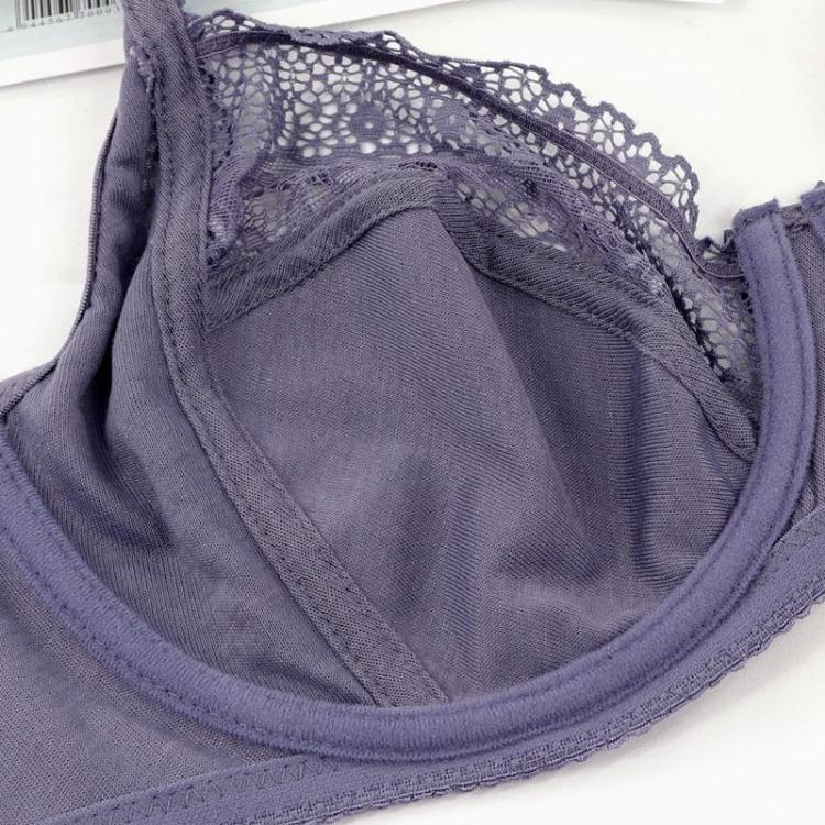French Floral Design Plus Size Women's Full Coverage Bra Thin Breathable Single Layer Lace Underwear with Steel Support
