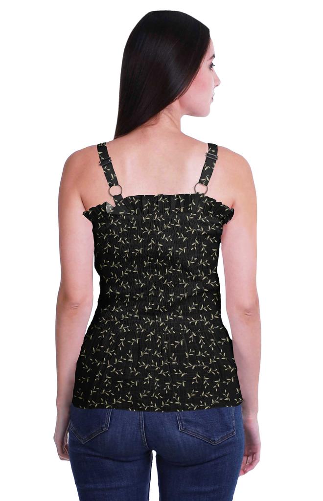 Moomaya Casual Shoulder Strap Flared Hem Cotton Slub Printed Women Summer