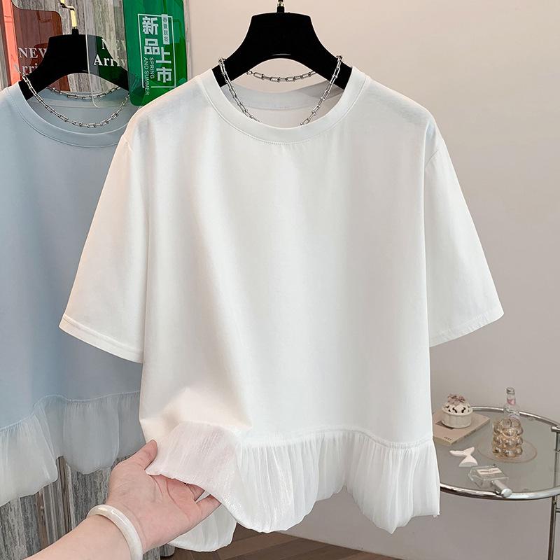Summer Lace Splicing Plus Size Slimming Short-Sleeve T-Shirt