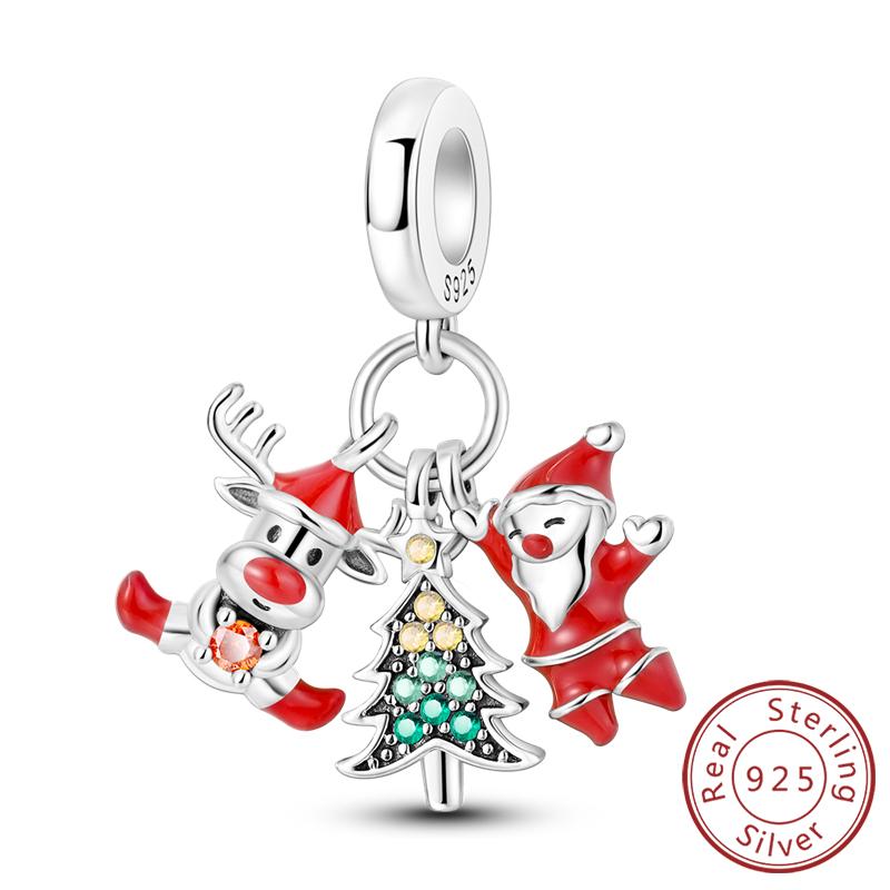 Christmas Series Charms Beads Copper Christmas Tree Snowman Elk Charm Fit Original Bracelet Pendent Women Jewelry