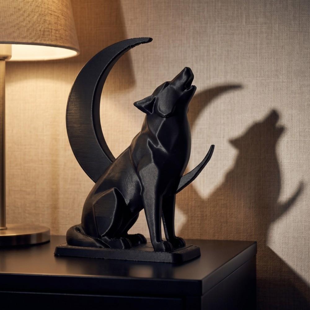 Gothic Wolf Moon Statues Creative Night Theme Decorative Wolf Ornaments 3D Printed Desktop Wolf Decorations Bedroom Decor