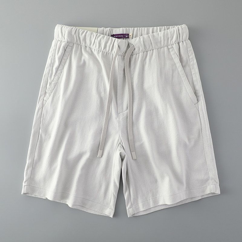 Casual Beach Japanese-Style Retro Fifth Pants Export Linen Light Gray M