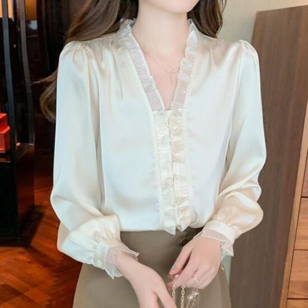 NaVaVa Women LoVely Frill V Neck Long sleeVe Blouse Nb3009