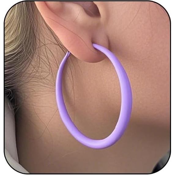 Neon Hoop Earrings for Women Exaggerated 80s 90s Colorful Chunky Statement Hoops Earring Lightweight Hypoallergenic Big Hoops for Glow Party Outfits