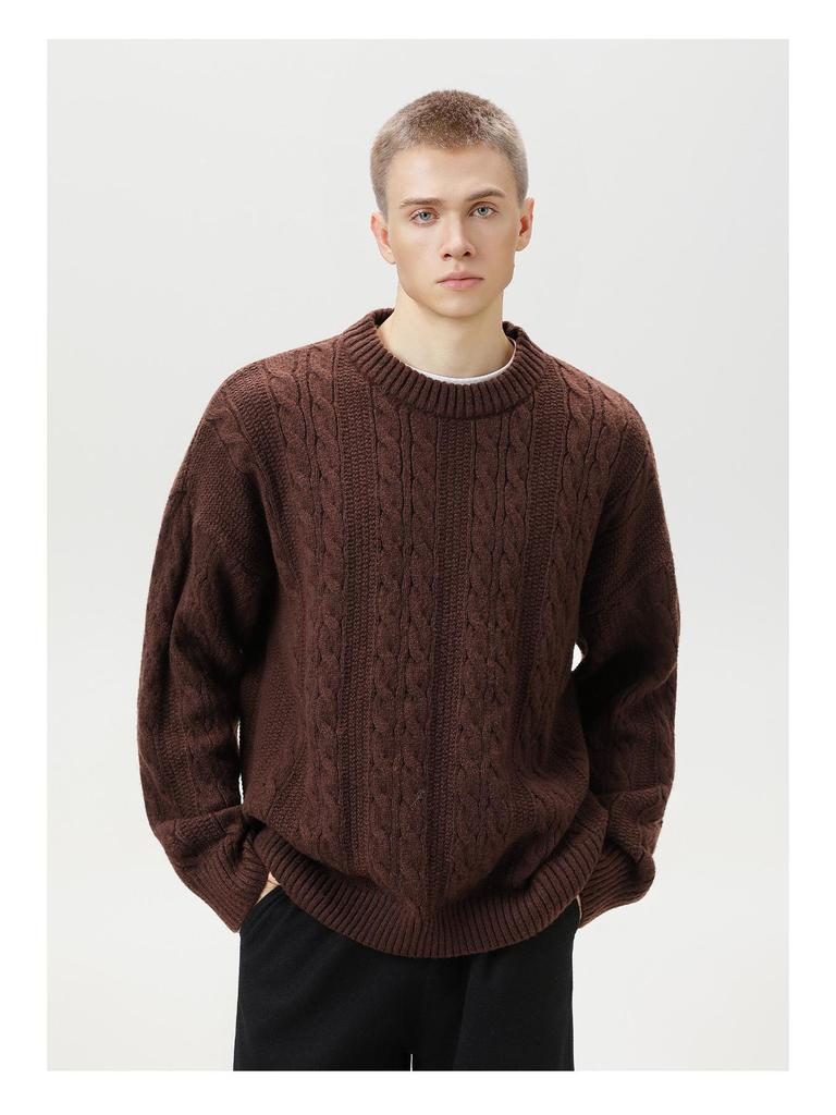 Pánský texturovaný pletený svetr s copánkovým vzorem a kulatým výstřihem - Trendy silný pulovr na podzim/zimu, základní všestranný svršek