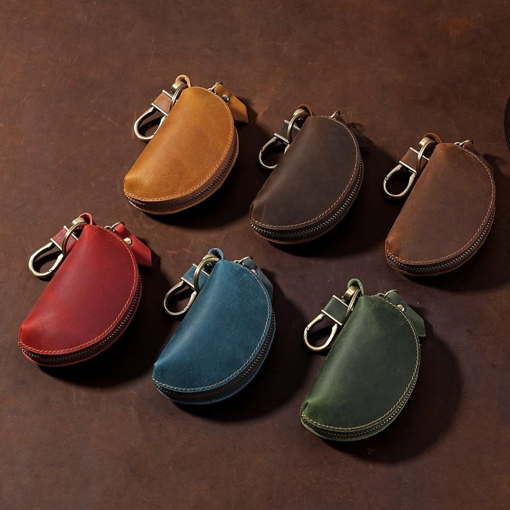 Multi-Color Key Case with Carabiner Crazy Horse Leather Key Storage Bag Leather Key Holder  Car Key