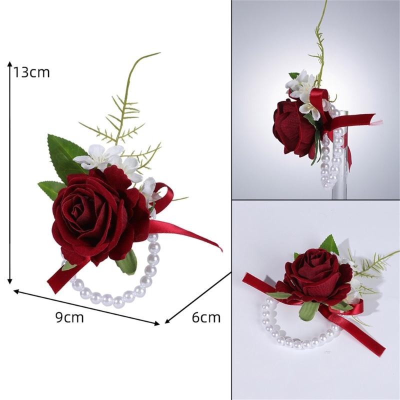 Wedding Boutonniere Wristlet Pearls With Artificial Floral Design For Bridesmaids Grooms Formal Outfit