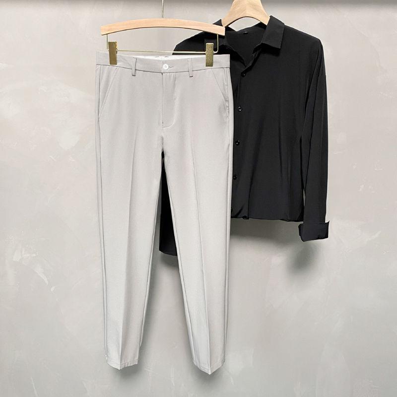 Frühlings- und Herbst Herren Einfarbig Slim Fit Kleiner Anzughose Gerades Bein Locker Lässig Mode Elegant Pendler Anzughose