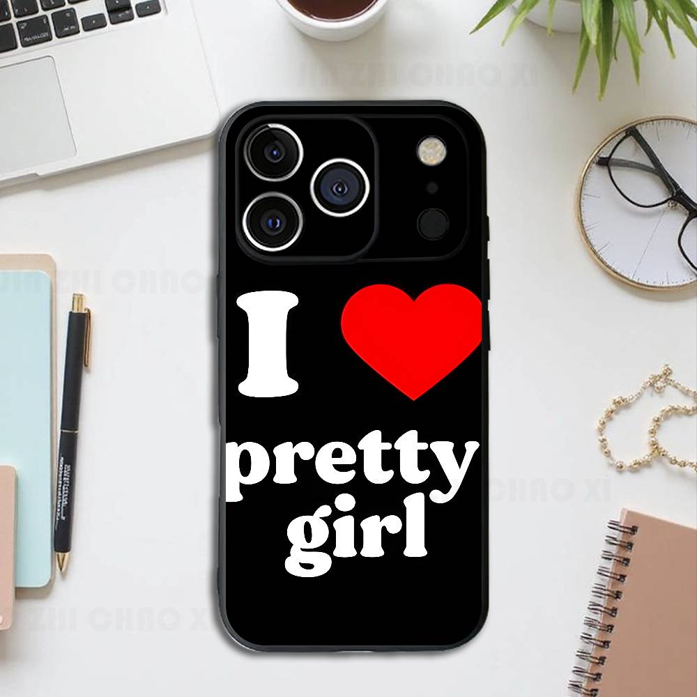 

Creative I Love Black Phone Case For IPhone 17 16 15 14 13 12 13 12 11 Pro Max Plus XS XR Silicone Soft Back Cover iPhone12mini