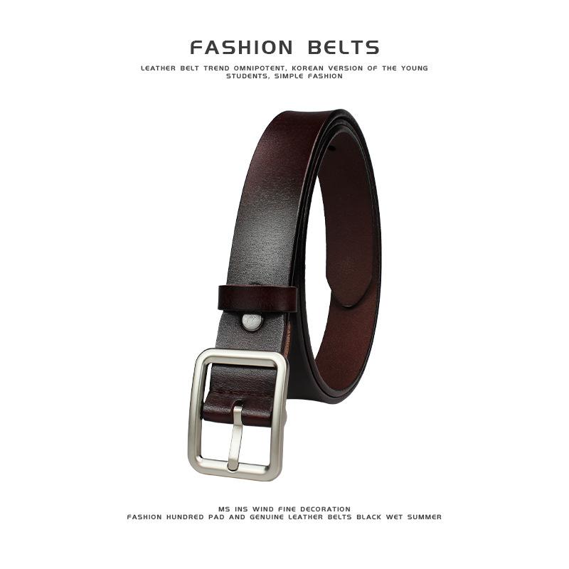 

Women s genuine leather belt, black casual fashion belt, thin decorative simple versatile Korean style belt for jeans and trousers 110cm коричневий
