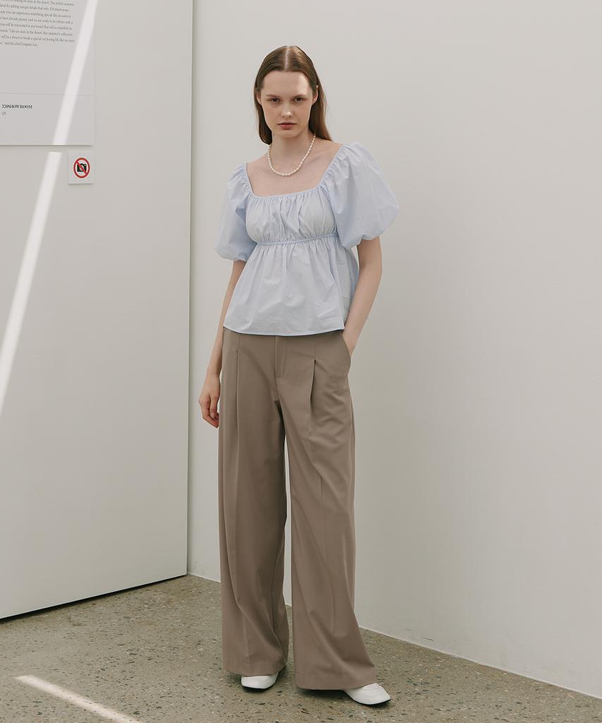 320SHOWROOM Two-Way Off-Shoulder Puff Blouse Sky Blue